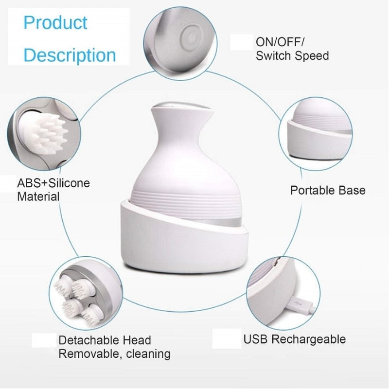 Rechargeable Electric Scalp Massager with 4 Clusters