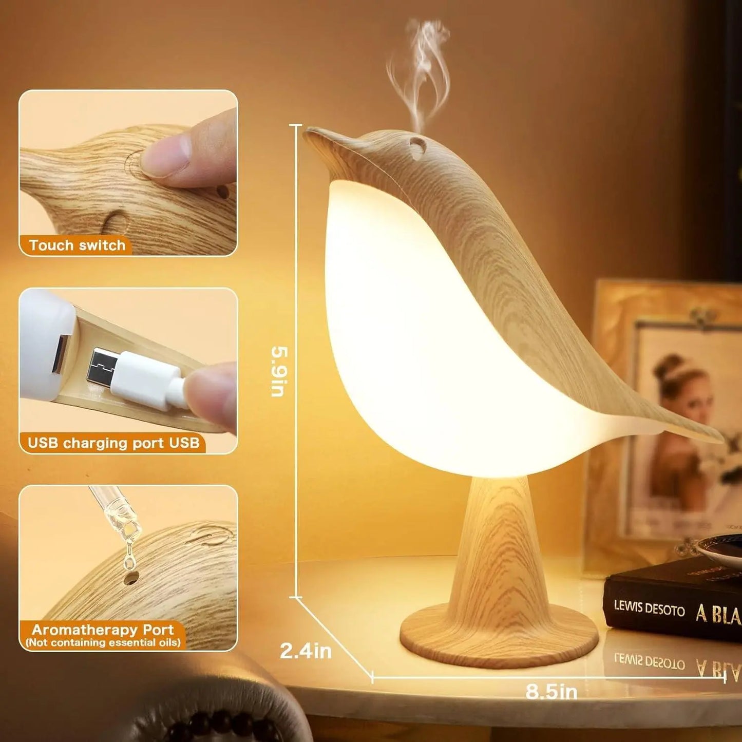 Small Desk Lamp, Bird Cordless Table Lamp