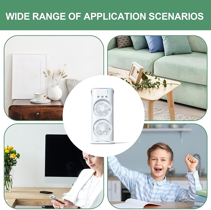 Double Head Mist Fan with Light & Humidifier