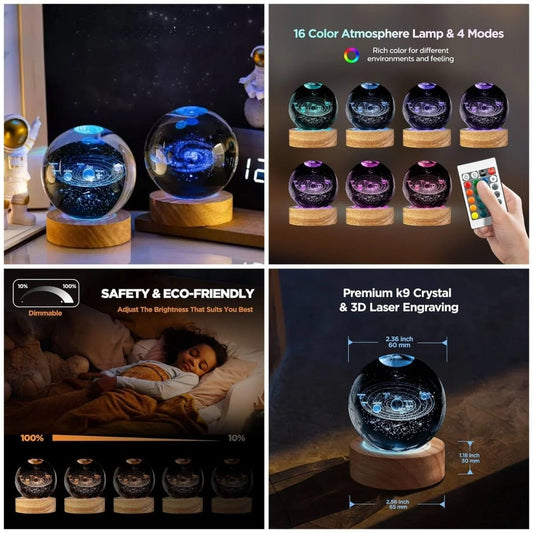 16 Colors Crystal Solar System Lamp